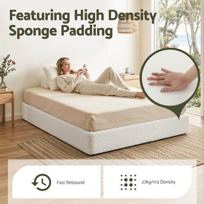 Artiss Compression Bed Frame Queen Size No Assembly Vacuum High Density Sponge Boucle Cream White-Furniture > Bedroom > Beds &amp; Bed Frames-PEROZ Accessories