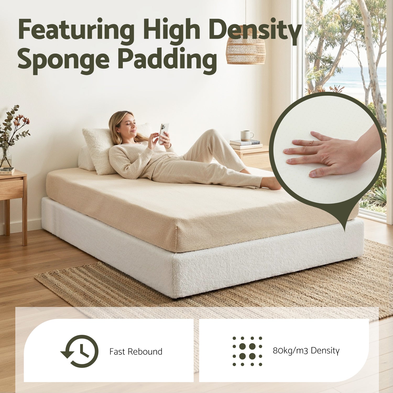 Artiss Compression Bed Frame Queen Size No Assembly Vacuum High Density Sponge Boucle Cream White-Furniture > Bedroom > Beds &amp; Bed Frames-PEROZ Accessories
