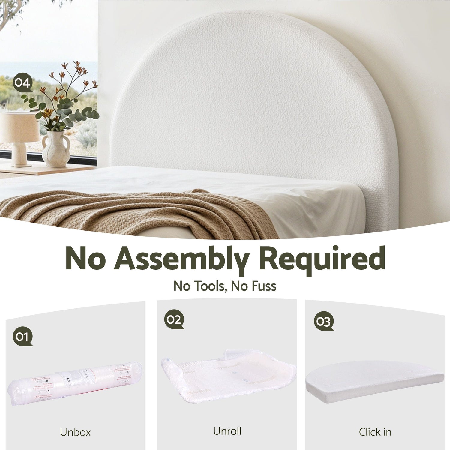 Artiss Queen Size Headboard for Bed Frame Boucle Fabric No-Assembly Vacuum Compressed Soft Backrest with Removable Washable Cover 171cm Wide-Furniture > Bedroom > Headboards-PEROZ Accessories