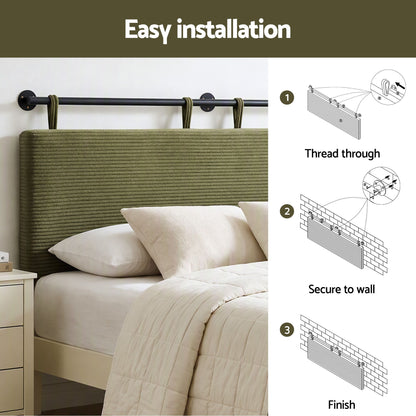 Artiss Wall Mounted Headboard Double Corduroy Upholstered Hanging Bed Head-Furniture > Bedroom > Headboards-PEROZ Accessories