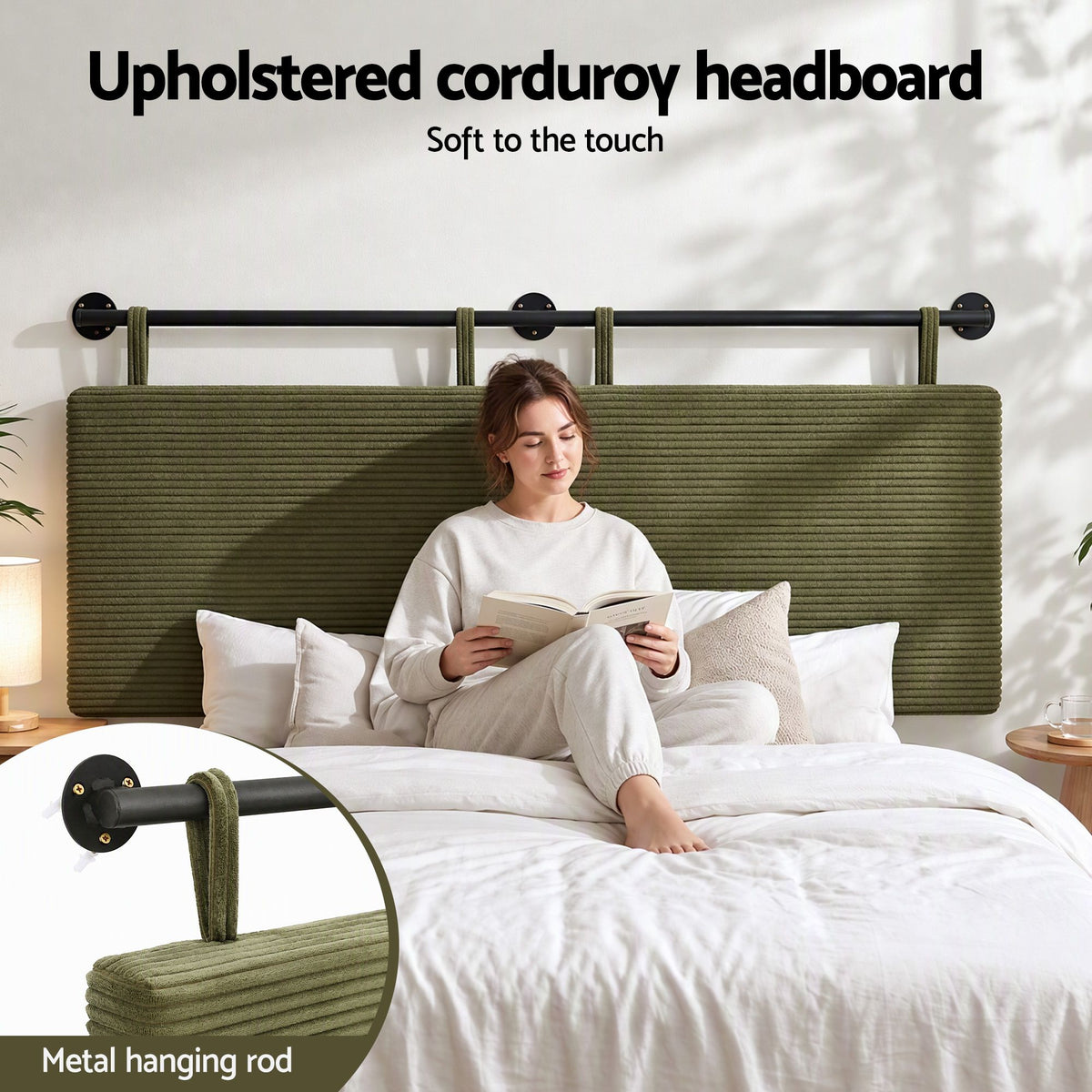 Artiss Wall Mounted Headboard Double Corduroy Upholstered Hanging Bed Head-Furniture > Bedroom > Headboards-PEROZ Accessories