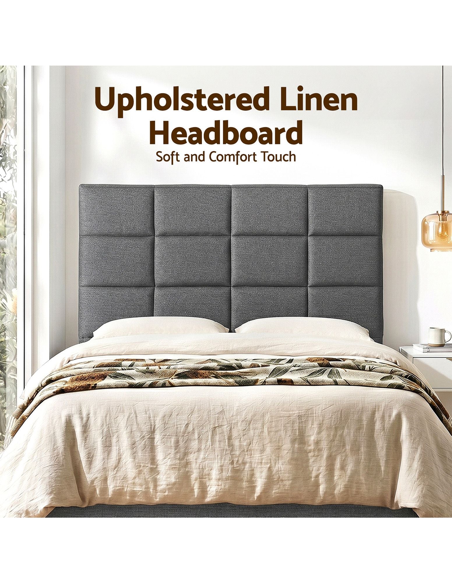 Artiss Bed Headboard Double Bedhead Linen Fabric Charcoal-Furniture > Bedroom > Headboards-PEROZ Accessories