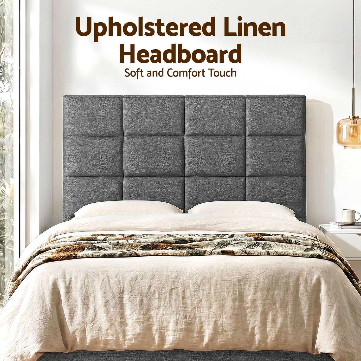 Artiss Bed Headboard Queen Bedhead Linen Fabric Charcoal-Furniture > Bedroom > Headboards-PEROZ Accessories