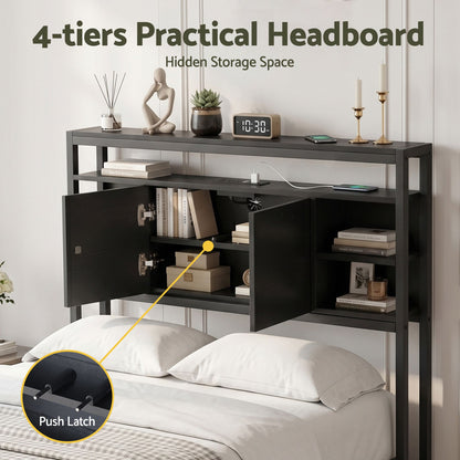Artiss Bed Headboard King Single Storage Bedhead Charging Station Black-Furniture > Bedroom > Headboards-PEROZ Accessories