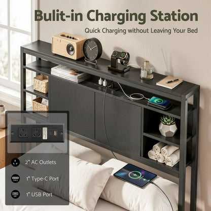 Artiss Bed Headboard King Single Storage Bedhead Charging Station Black-Furniture > Bedroom > Headboards-PEROZ Accessories
