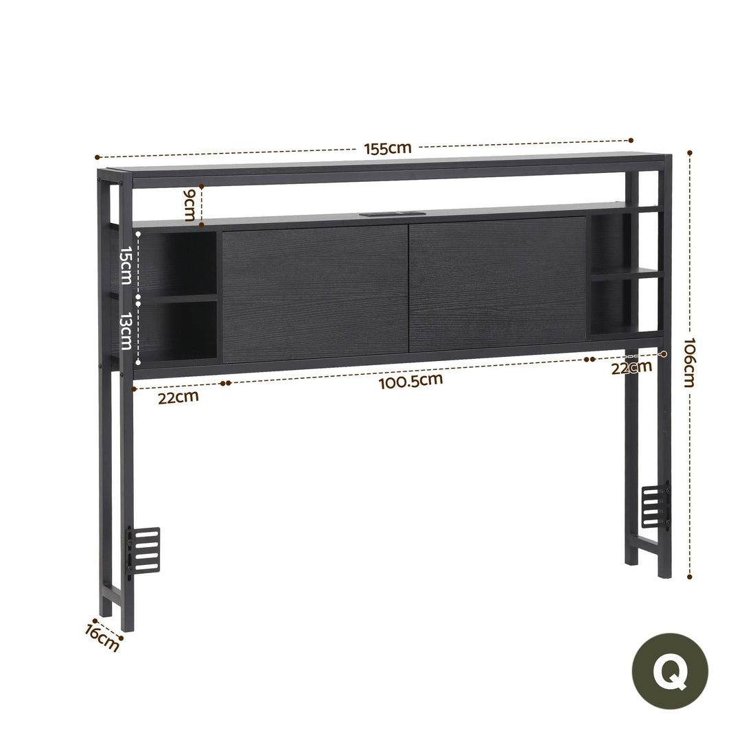 Artiss Bed Headboard Queen Storage Bedhead Charging Station Black-Furniture > Bedroom > Headboards-PEROZ Accessories