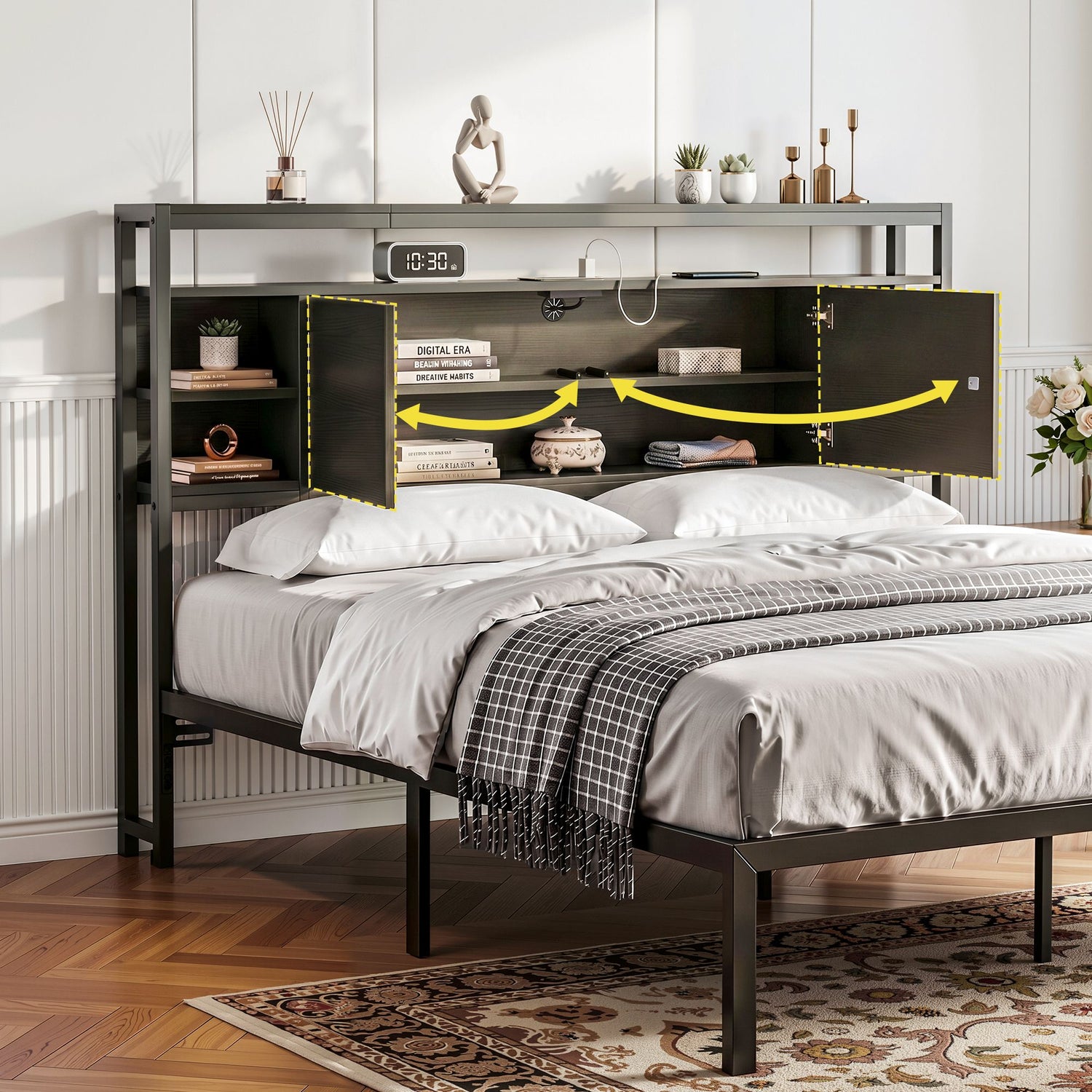 Artiss Bed Headboard Queen Storage Bedhead Charging Station Black-Furniture > Bedroom > Headboards-PEROZ Accessories