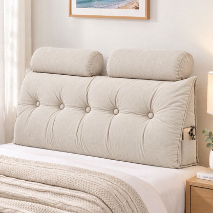 Artiss Headboard Pillow Double Wedge Backrest Triangular with 2 Cushions Beige-Furniture > Bedroom > Headboards-PEROZ Accessories