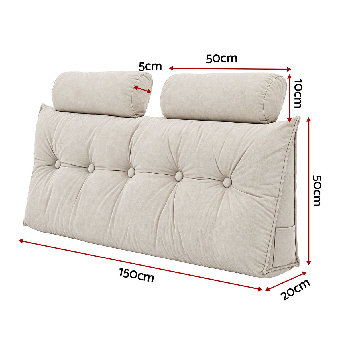 Artiss Headboard Pillow Double Wedge Backrest Triangular with 2 Cushions Beige-Furniture > Bedroom > Headboards-PEROZ Accessories