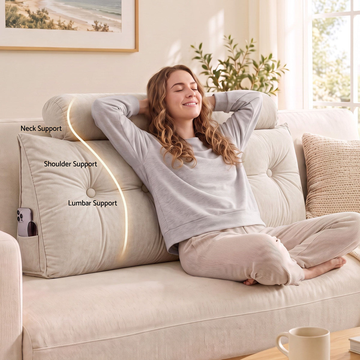 Artiss Headboard Pillow Double Wedge Backrest Triangular with 2 Cushions Beige-Furniture > Bedroom > Headboards-PEROZ Accessories
