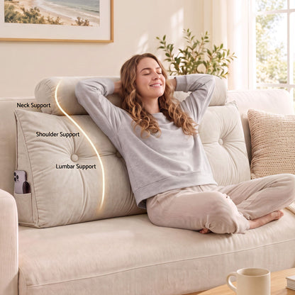 Artiss Headboard Pillow Double Wedge Backrest Triangular with 2 Cushions Beige-Furniture > Bedroom > Headboards-PEROZ Accessories