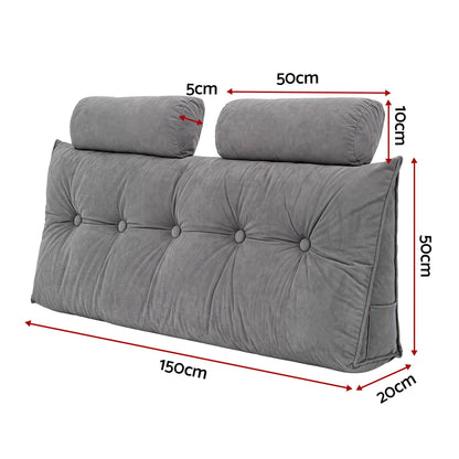 Artiss Headboard Pillow Double Wedge Backrest Triangular with 2 Cushions Grey
