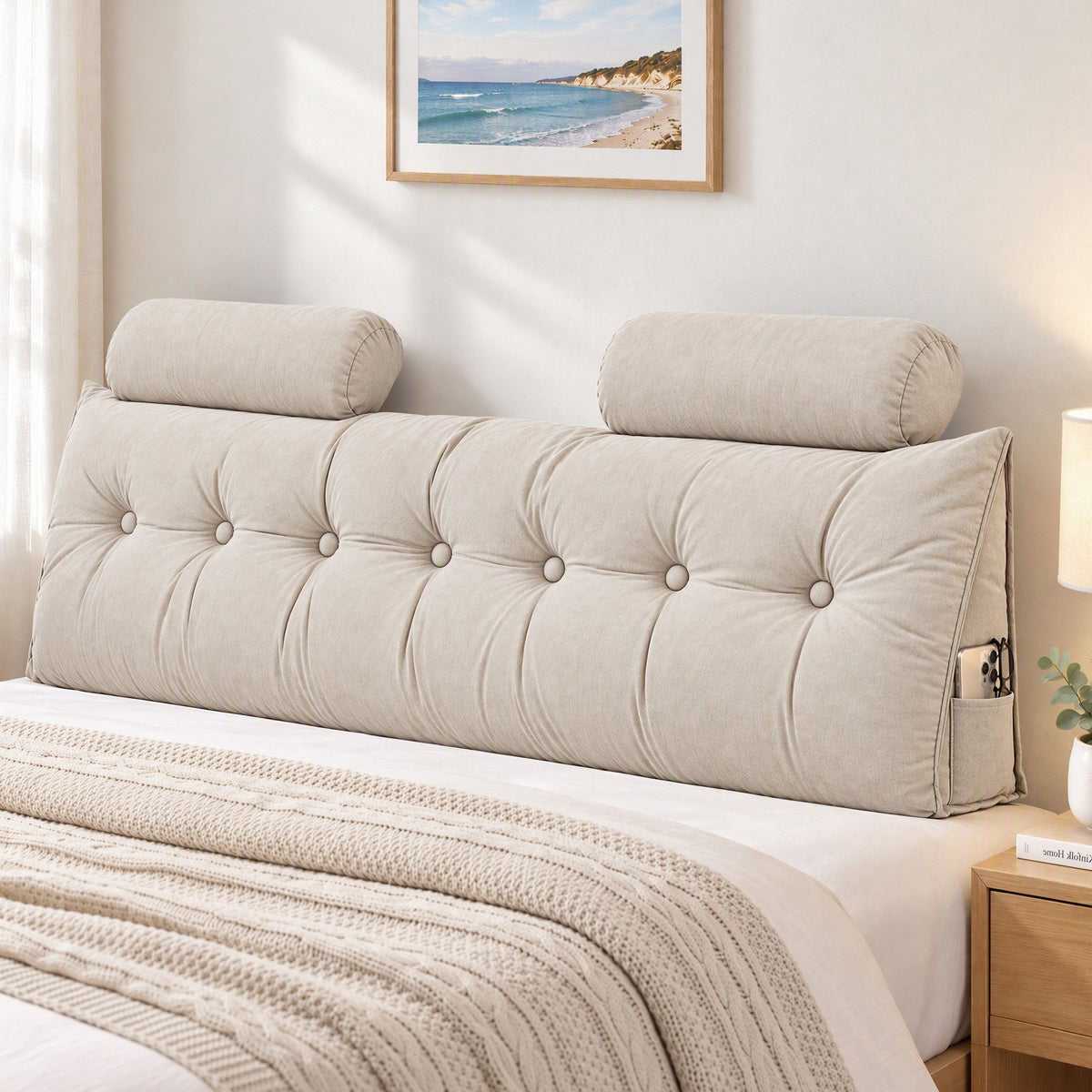 Artiss Headboard Pillow King Wedge Backrest Triangular with 2 Cushions Beige-Furniture > Bedroom > Headboards-PEROZ Accessories