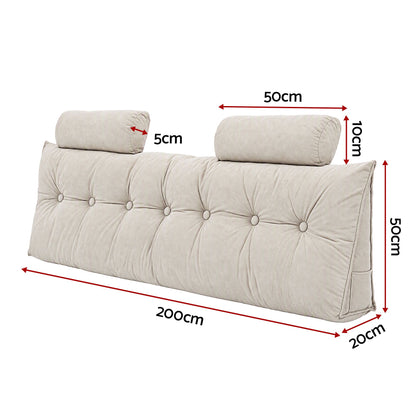 Artiss Headboard Pillow King Wedge Backrest Triangular with 2 Cushions Beige-Furniture > Bedroom > Headboards-PEROZ Accessories
