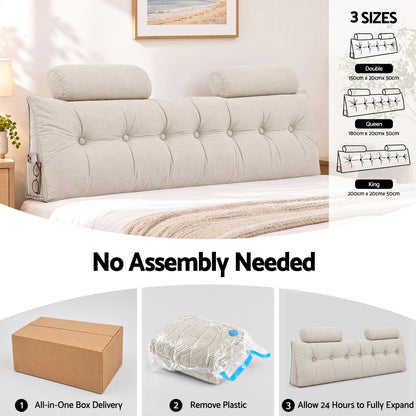 Artiss Headboard Pillow King Wedge Backrest Triangular with 2 Cushions Beige-Furniture > Bedroom > Headboards-PEROZ Accessories