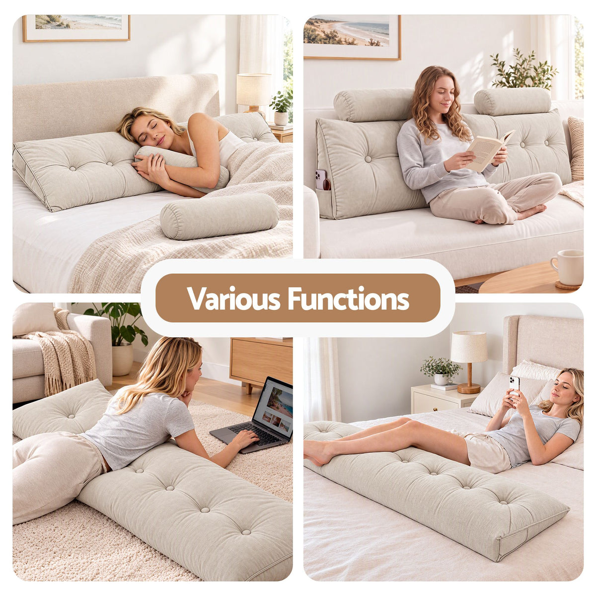 Artiss Headboard Pillow King Wedge Backrest Triangular with 2 Cushions Beige-Furniture > Bedroom > Headboards-PEROZ Accessories