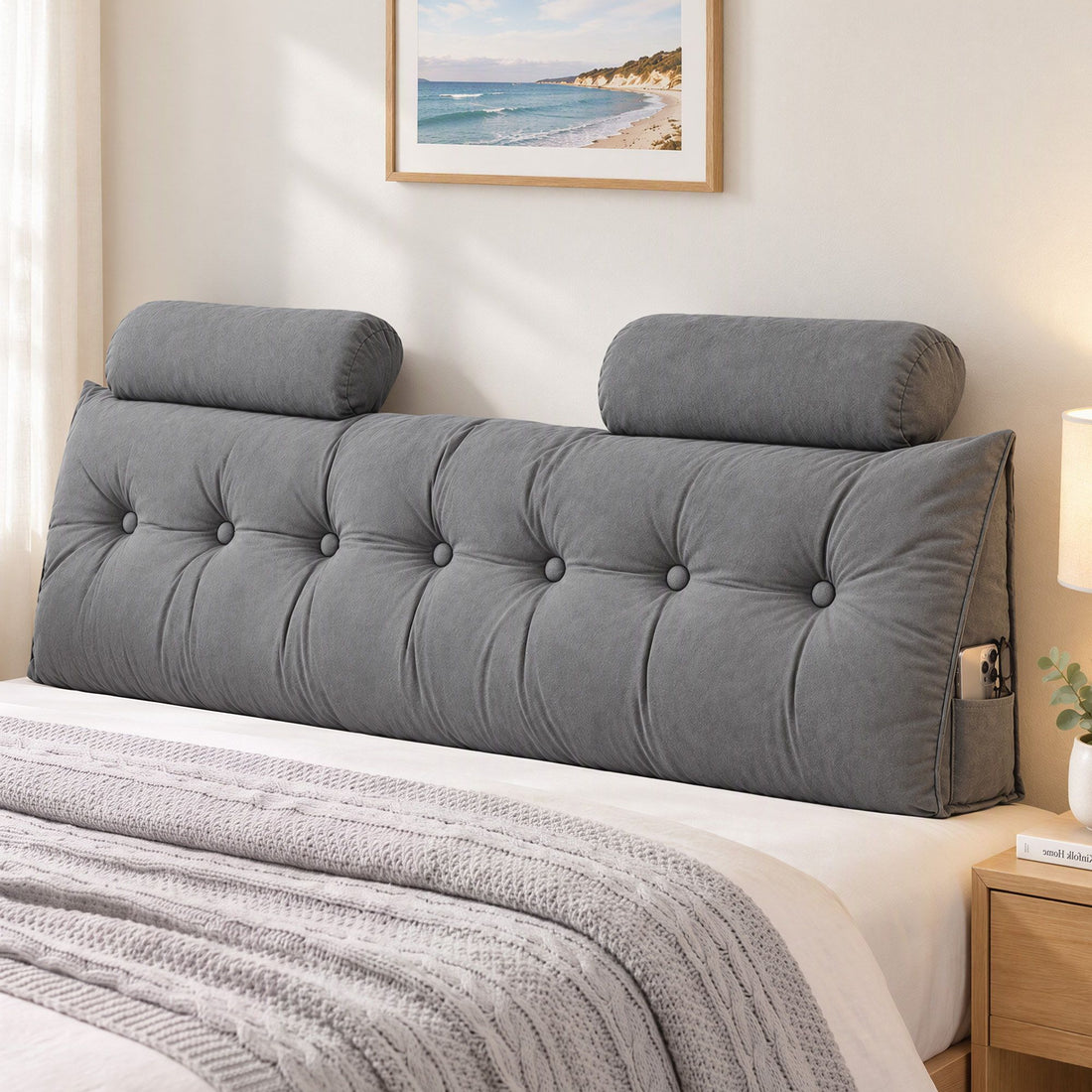 Artiss Headboard Pillow King Wedge Backrest Triangular with 2 Cushions Grey-Furniture > Bedroom > Headboards-PEROZ Accessories