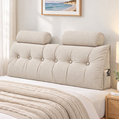 Artiss Headboard Pillow Queen Wedge Backrest Triangular with 2 Cushions Beige-Furniture > Bedroom > Headboards-PEROZ Accessories