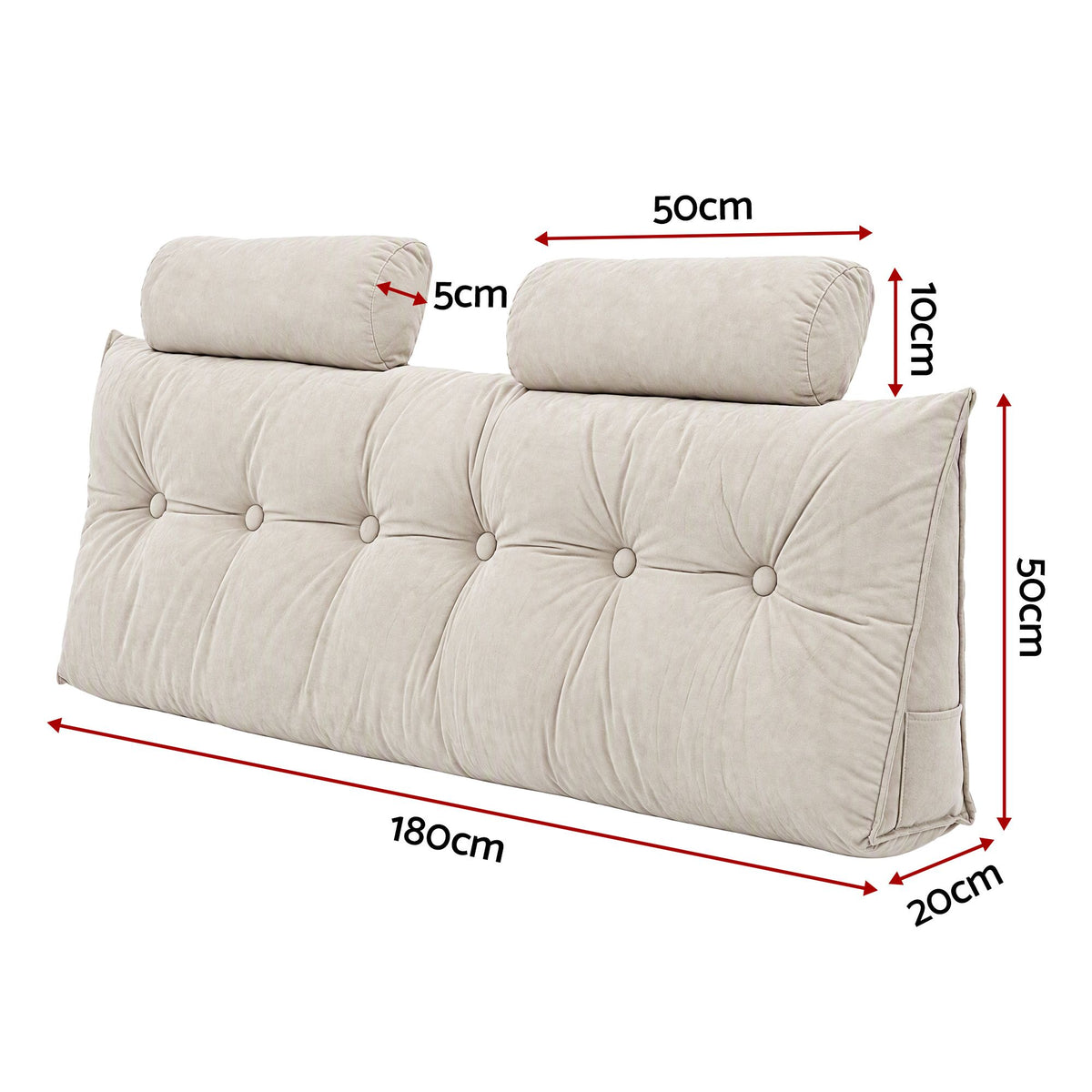 Artiss Headboard Pillow Queen Wedge Backrest Triangular with 2 Cushions Beige-Furniture > Bedroom > Headboards-PEROZ Accessories