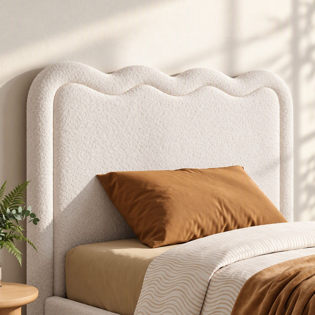 Artiss Boucle Bed Head Double Size Upholstered Wavy Headboard Beige-Furniture > Bedroom > Headboards-PEROZ Accessories