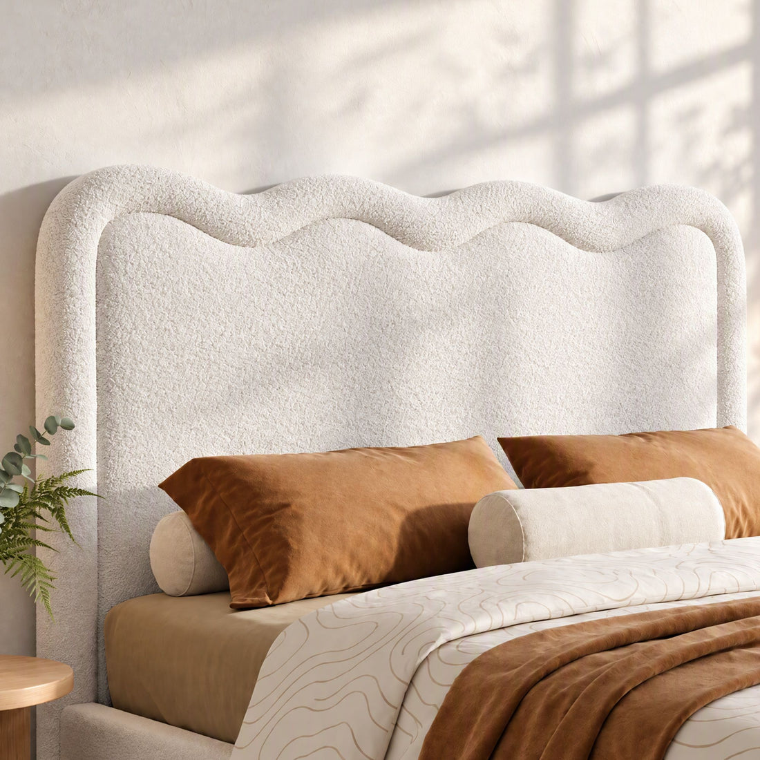 Artiss Boucle Bed Head Queen Size Upholstered Wavy Headboard Beige-Furniture > Bedroom > Headboards-PEROZ Accessories