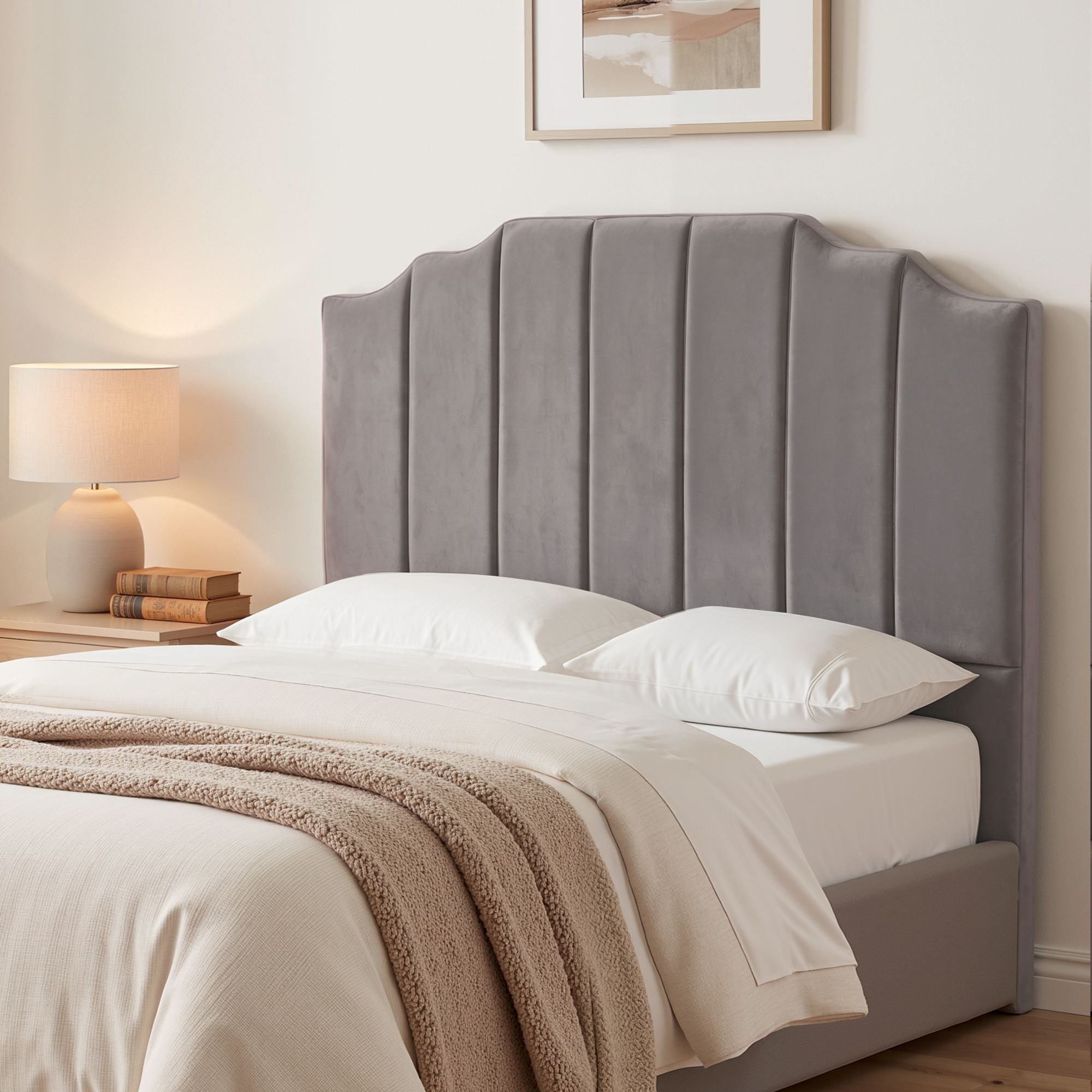 Artiss Bed Head Headboard Double Velvet 138CM - Grey-Furniture > Bedroom > Headboards-PEROZ Accessories