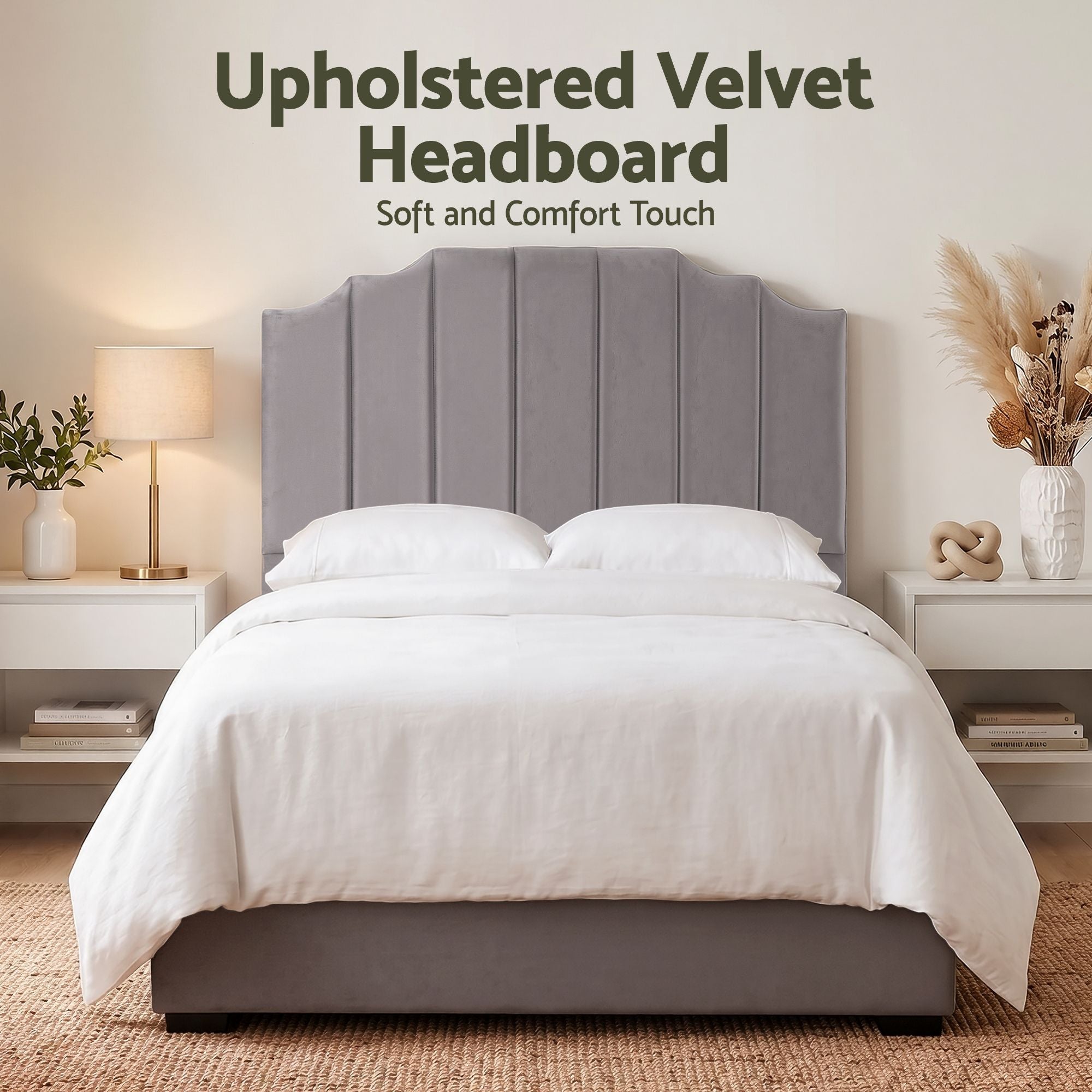 Artiss Bed Head Headboard Double Velvet 138CM - Grey-Furniture > Bedroom > Headboards-PEROZ Accessories