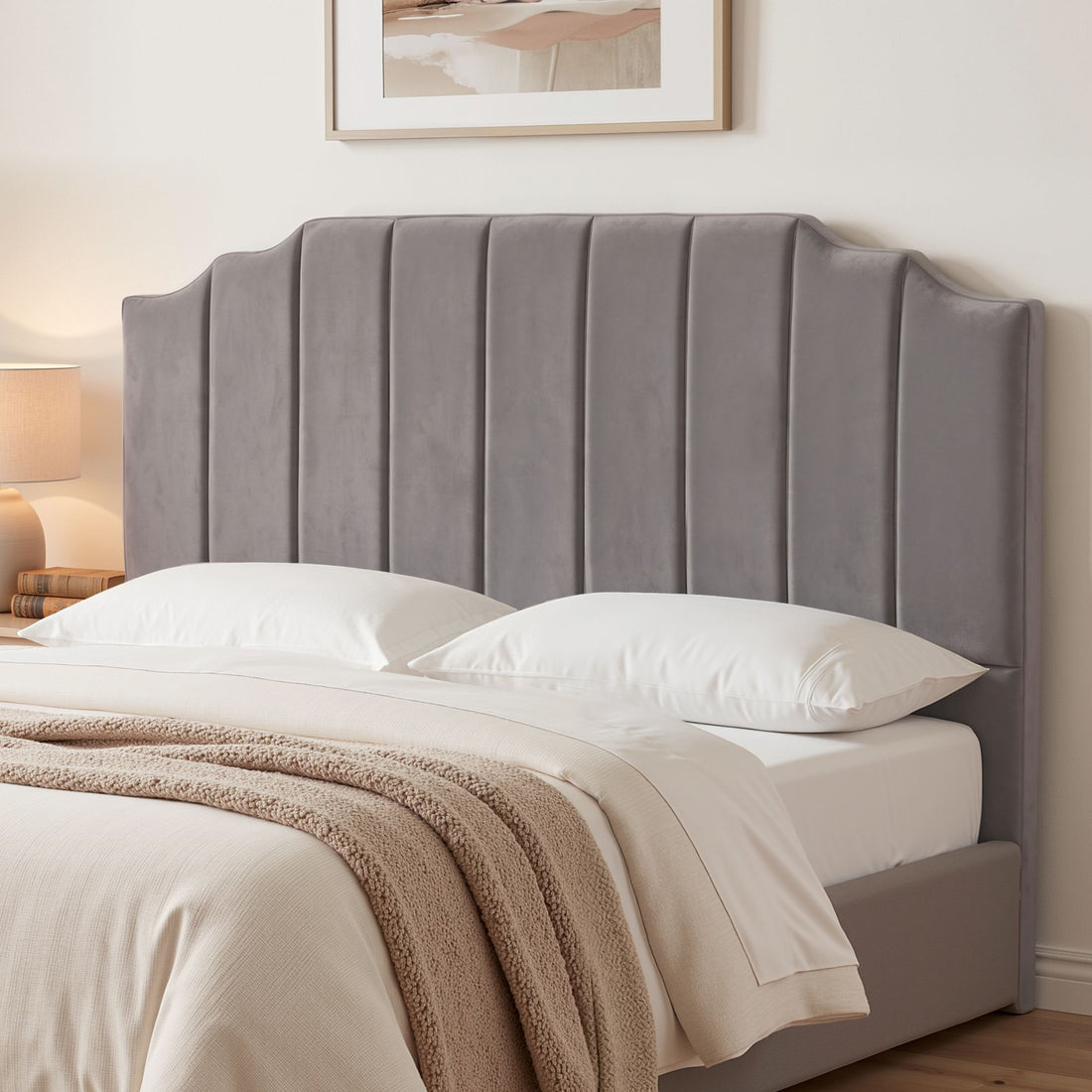 Artiss Bed Head Headboard King Velvet 183CM - Grey-Furniture > Bedroom > Headboards-PEROZ Accessories