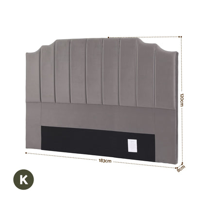 Artiss Bed Head Headboard King Velvet 183CM - Grey-Furniture > Bedroom > Headboards-PEROZ Accessories