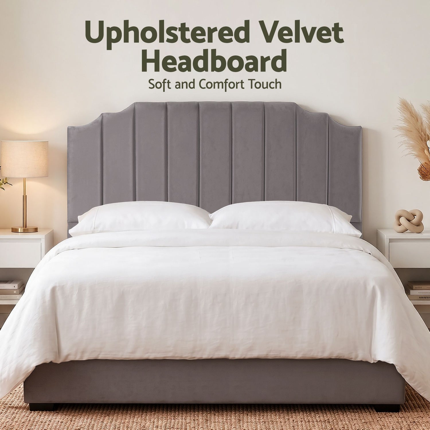 Artiss Bed Head Headboard King Velvet 183CM - Grey-Furniture > Bedroom > Headboards-PEROZ Accessories
