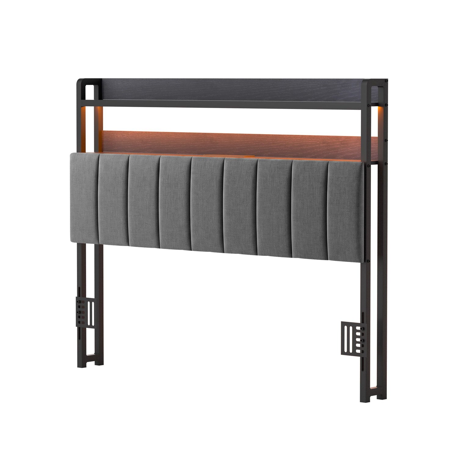 Artiss Double Headboard Charging Station Storage LED Light Grey Upholstered