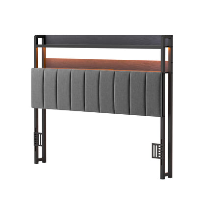 Artiss Double Headboard Charging Station Storage LED Light Grey Upholstered