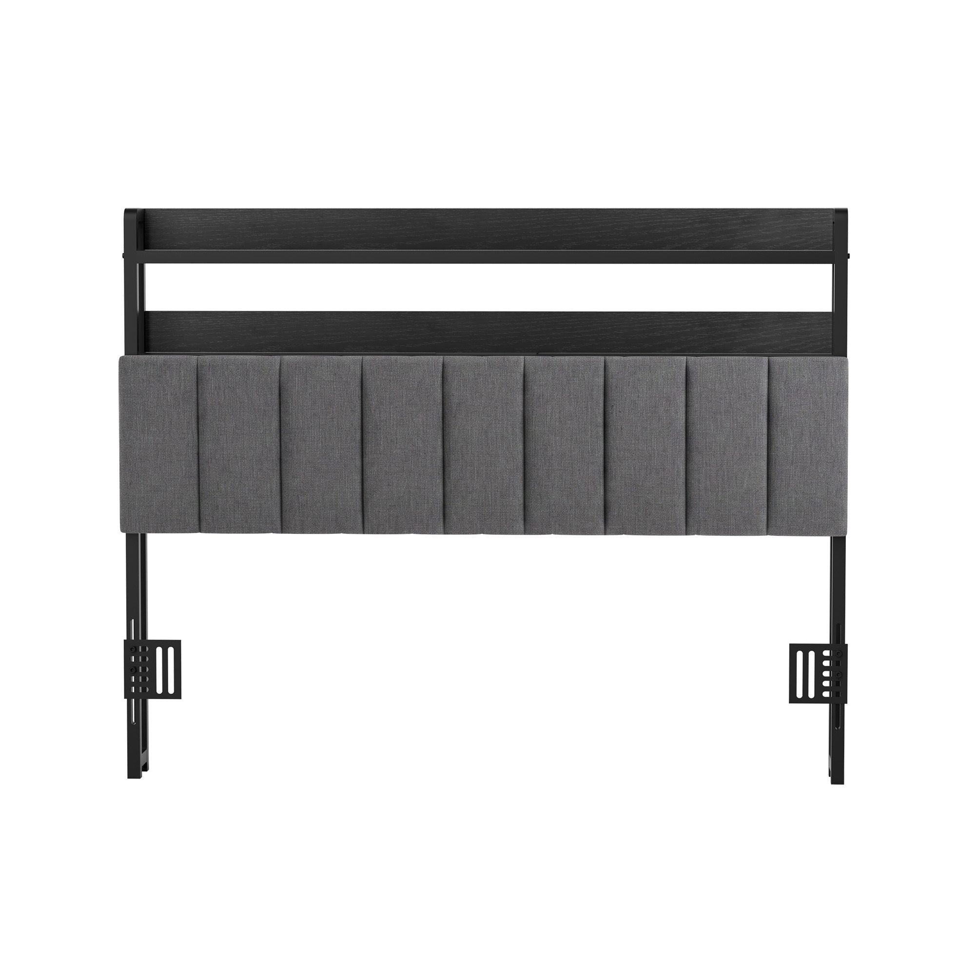 Artiss Double Headboard Charging Station Storage LED Light Grey Upholstered