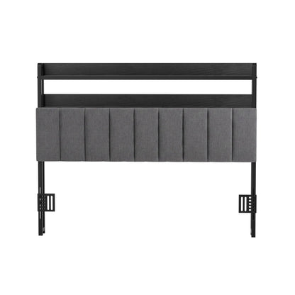 Artiss Double Headboard Charging Station Storage LED Light Grey Upholstered