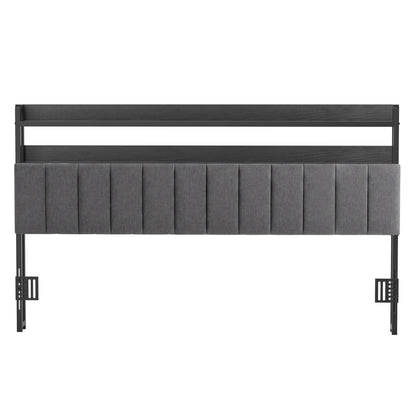Artiss King Headboard Charging Station Storage LED Light Grey Upholstered