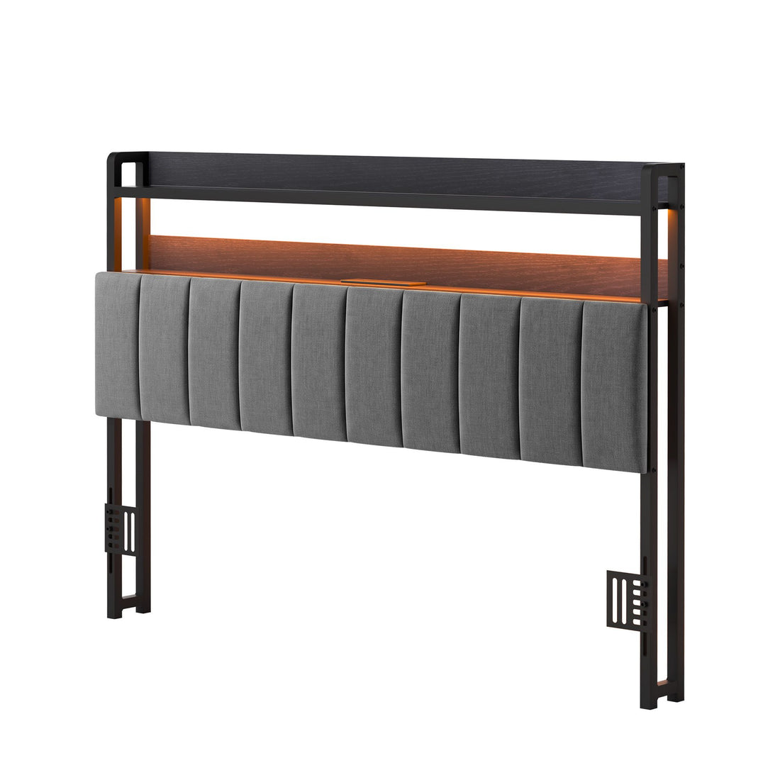 Artiss Queen Headboard Charging Station Storage LED Light Grey Upholstered-Furniture > Bedroom > Headboards-PEROZ Accessories