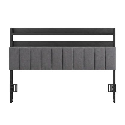 Artiss Queen Headboard Charging Station Storage LED Light Grey Upholstered