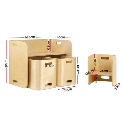 Keezi 3PCS Kids Table and Chairs Set Multifunctional Storage Desk-Table &amp; Chairs Sets-PEROZ Accessories