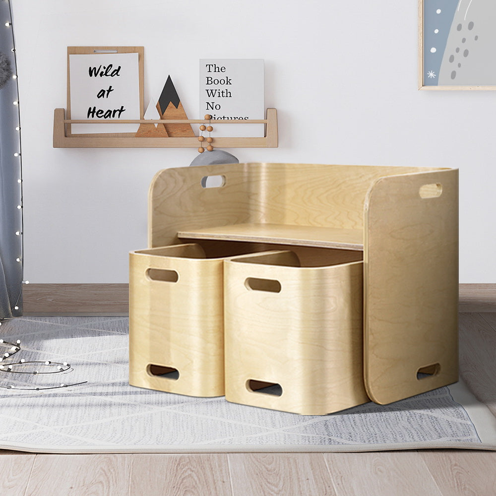 Keezi 3PCS Kids Table and Chairs Set Multifunctional Storage Desk-Table &amp; Chairs Sets-PEROZ Accessories