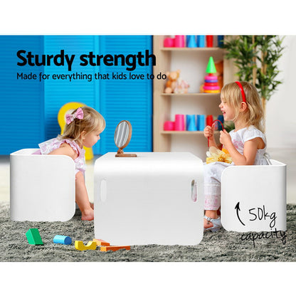 Keezi 3PCS Kids Table and Chairs Set Multifunctional Storage Desk White-Table &amp; Chairs Sets-PEROZ Accessories
