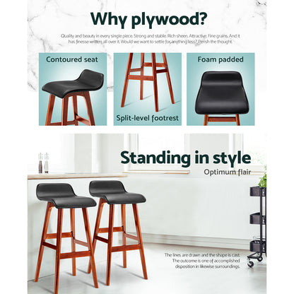 Artiss 2x Bar Stools Wooden Stool Black-Bar Stools-PEROZ Accessories