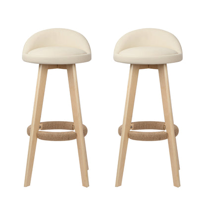 Artiss 2x Bar Stools Padded Leather Wooden Beige-Bar Stools-PEROZ Accessories