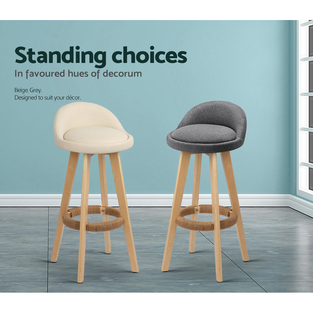 Artiss 2x Bar Stools Padded Leather Wooden Beige-Bar Stools-PEROZ Accessories