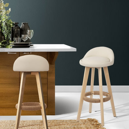 Artiss 2x Bar Stools Padded Leather Wooden Beige-Bar Stools-PEROZ Accessories