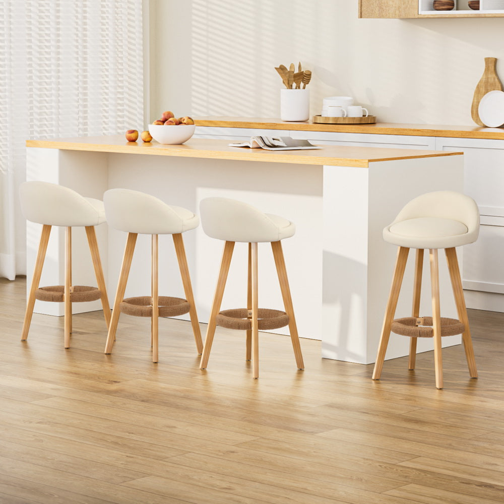 Artiss 4x Bar Stools Padded Leather Wooden Beige-Furniture &gt; Bar Stools &amp; Chairs &gt; Table &amp; Bar Stools-PEROZ Accessories