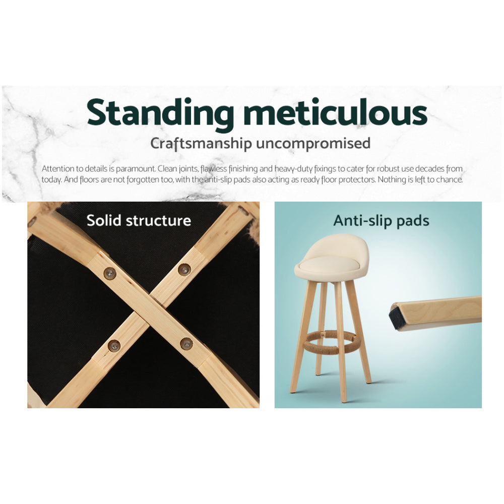 Artiss 4x Bar Stools Padded Leather Wooden Beige-Furniture &gt; Bar Stools &amp; Chairs &gt; Table &amp; Bar Stools-PEROZ Accessories