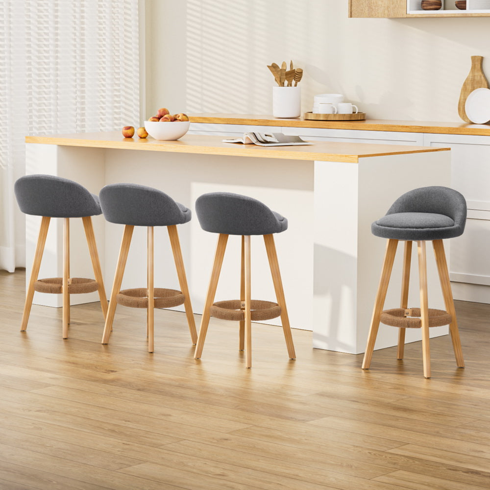 Artiss 4x Bar Stools Padded Linen Wooden Grey-Furniture &gt; Bar Stools &amp; Chairs &gt; Table &amp; Bar Stools-PEROZ Accessories