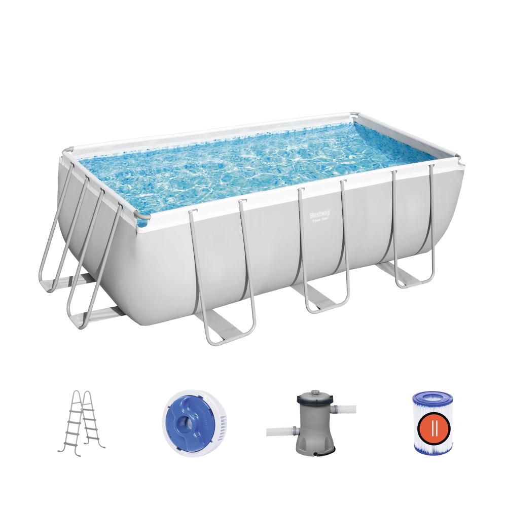 Bestway Swimming Pool Rectangular Above Ground Pools Filter Pump With Ladder-Inflatable Swimming Pools-PEROZ Accessories
