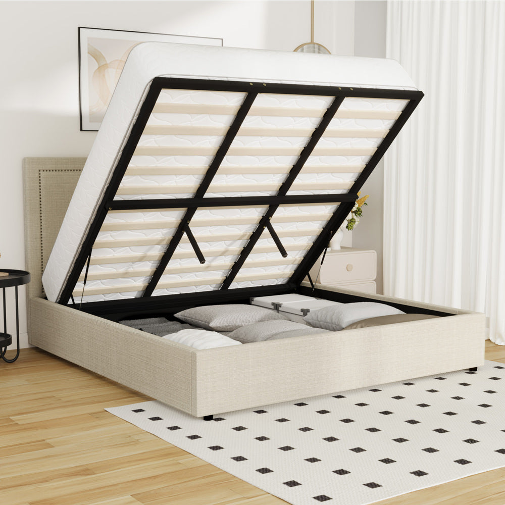 Oikiture Bed Frame King Size Gas Lift Base Storage ADI-Bed Frame-PEROZ Accessories