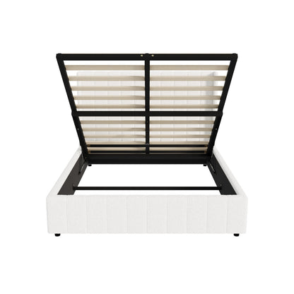 Oikiture Bed Frame Double Size Gas Lift Base Boucle Fabric White-Bed Frame-PEROZ Accessories